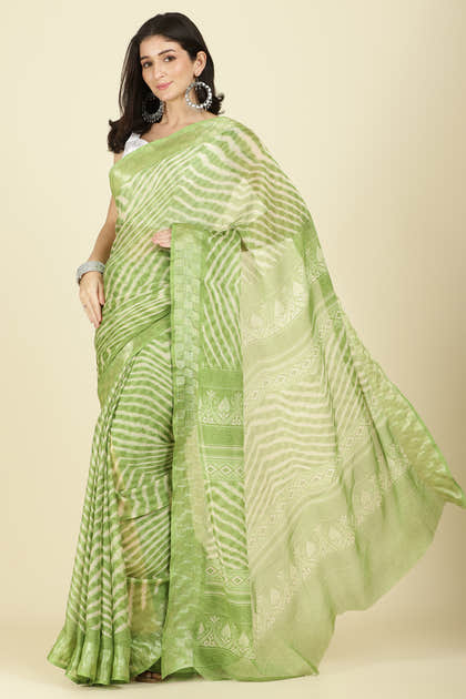 Olive Green Color Chiffon Leheriya Printed Saree
