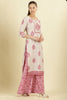 Cream & Pink  Chanderi Cotton Hacoba Style & Floral Printed Unstitched Suit Material