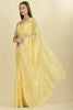Pale Yellow Floral Resham Embroidered Cotton Saree