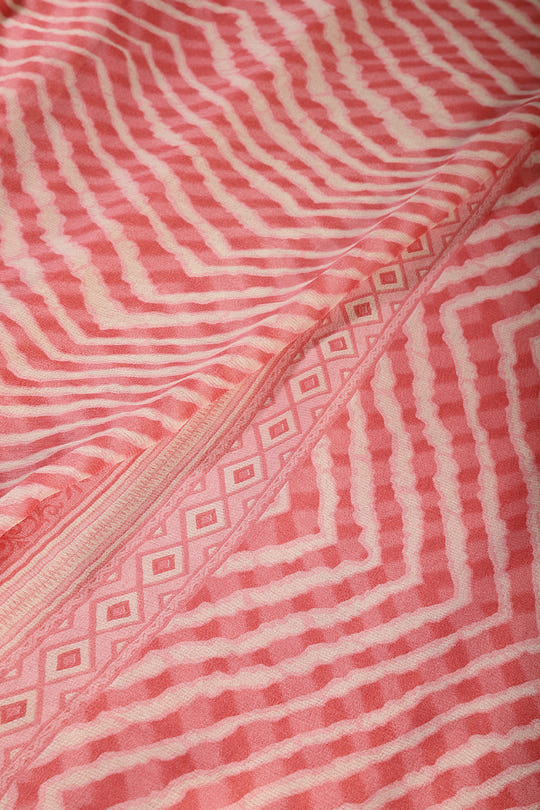 Coral Color Chiffon Leheriya Printed Saree
