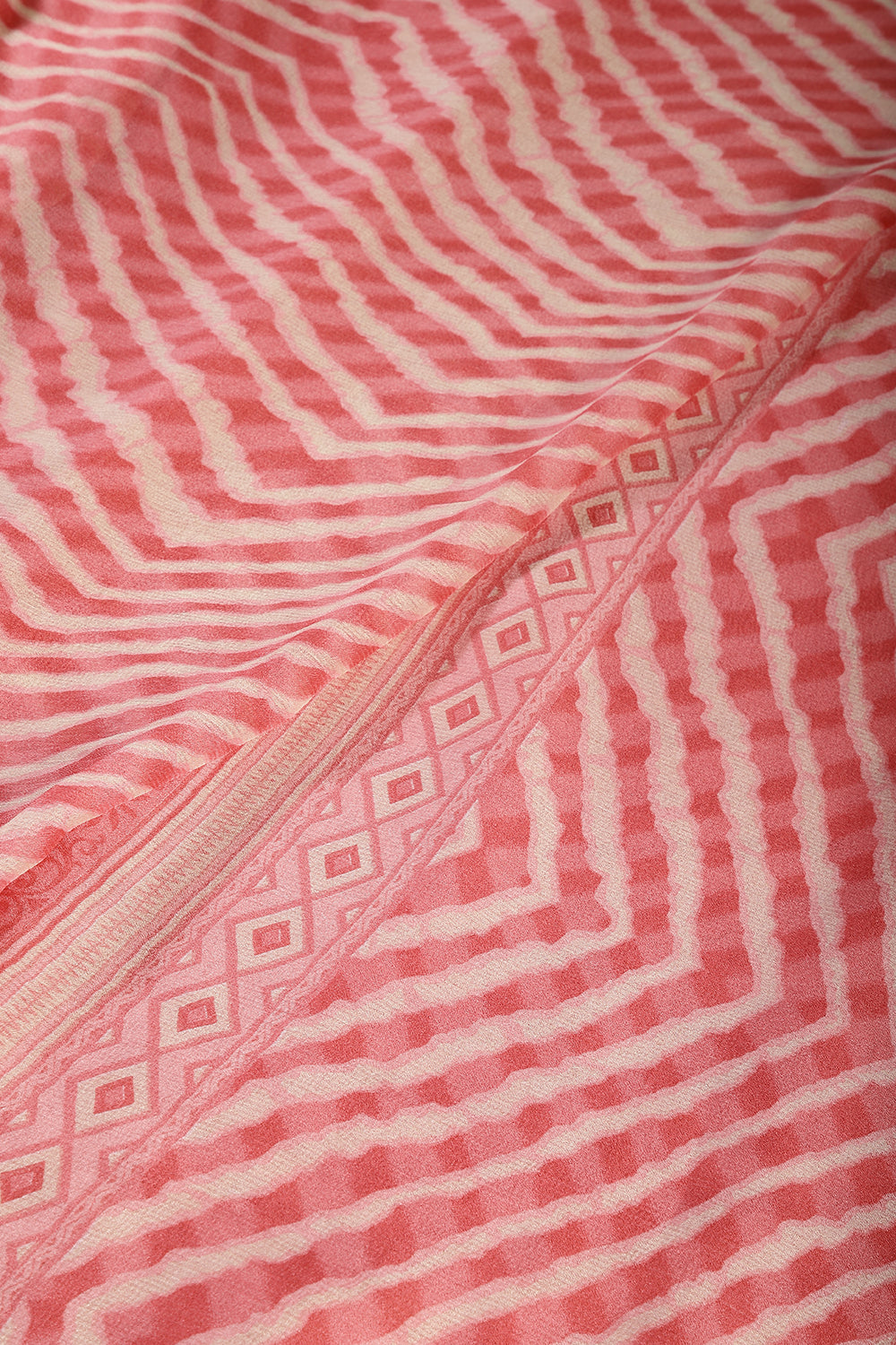 Coral Color Chiffon Leheriya Printed Saree
