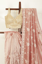 Pink Color Pure Tissue Silk Saree with Pearl and Zardozi Handwork