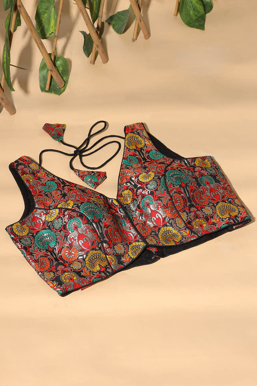 Black Brocade Sik Resham And Zari Woven Readymade Blouse