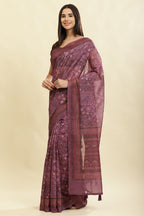 Dusky Purple Cotton Silk Printed Saree