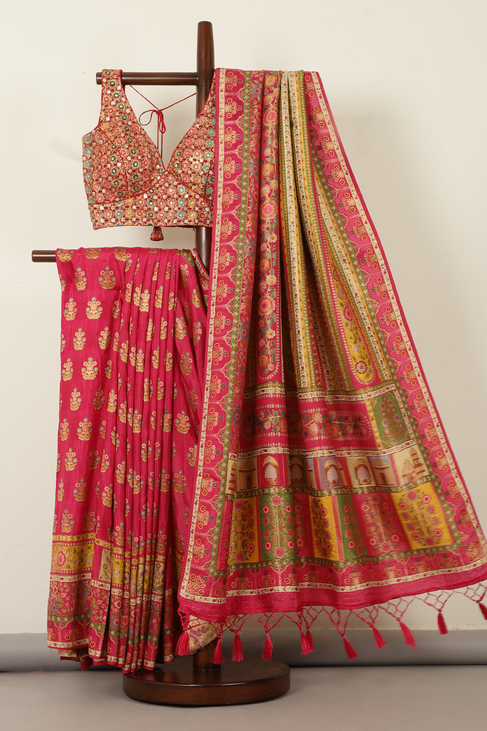 Magenta Pink Banarsi Position Woven Silk Saree