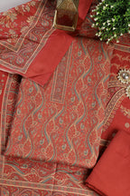Rust Color Pashmina Digital Printed Unstitched Suit Material