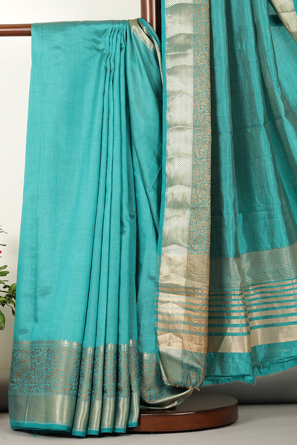 Teal Woven Cotton Silk Saree
