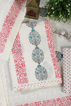 Cream & Magenta Printed And Resham Embroidered Unstitched Suit Fabric