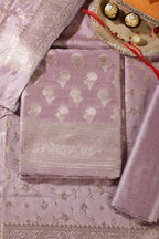Mauve Silk Zari Woven Unstitched Suit Material