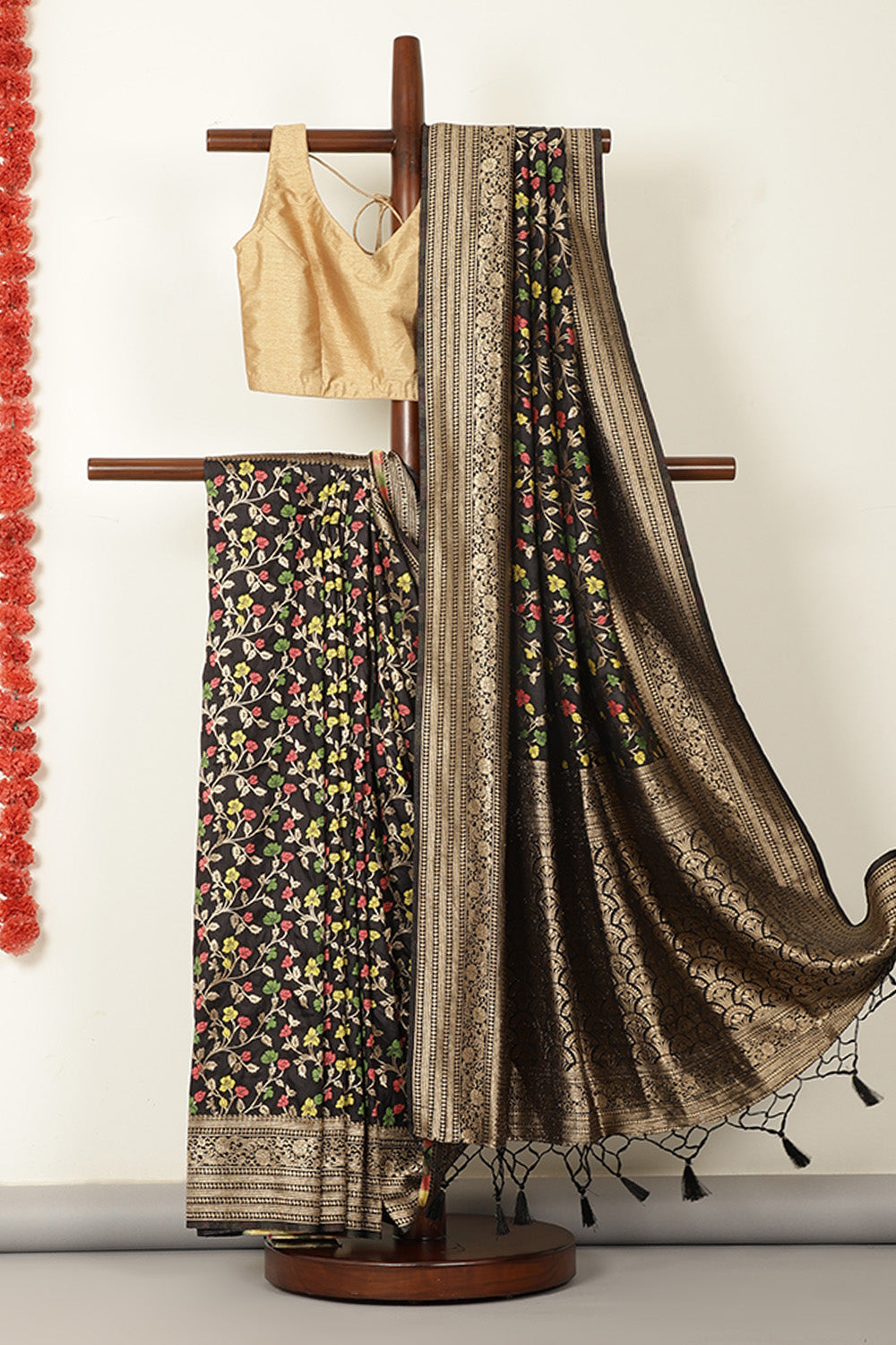 Black Silk Resham & Zari Woven Saree