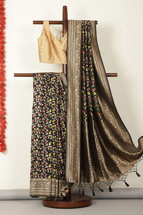 Black Silk Resham & Zari Woven Saree