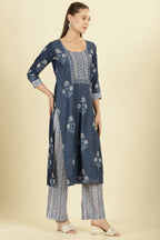 Blue Cotton Hacoba Style Printed Unstitched Suit Material