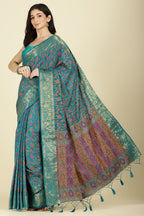 Turquoise Color Tussar Woven Silk Saree