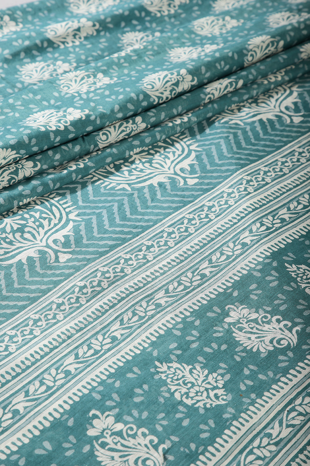 Teal Colour Cotton Printed Saree