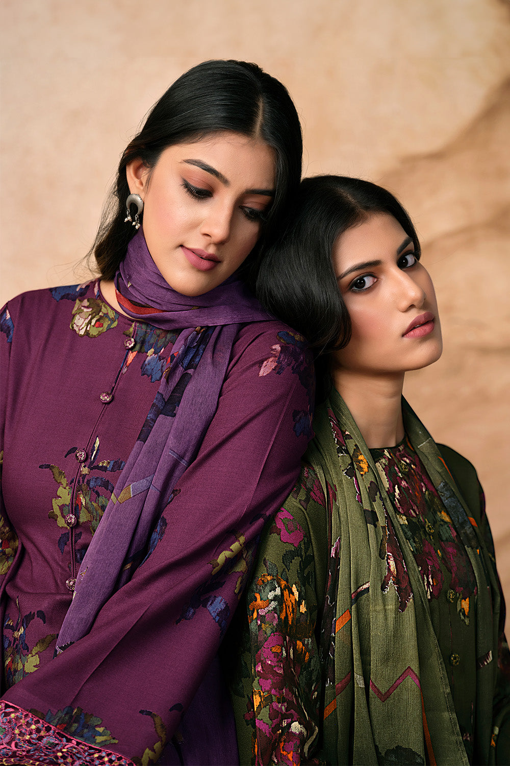 Wine Color Spun Printed Unstitched Suit Fabric