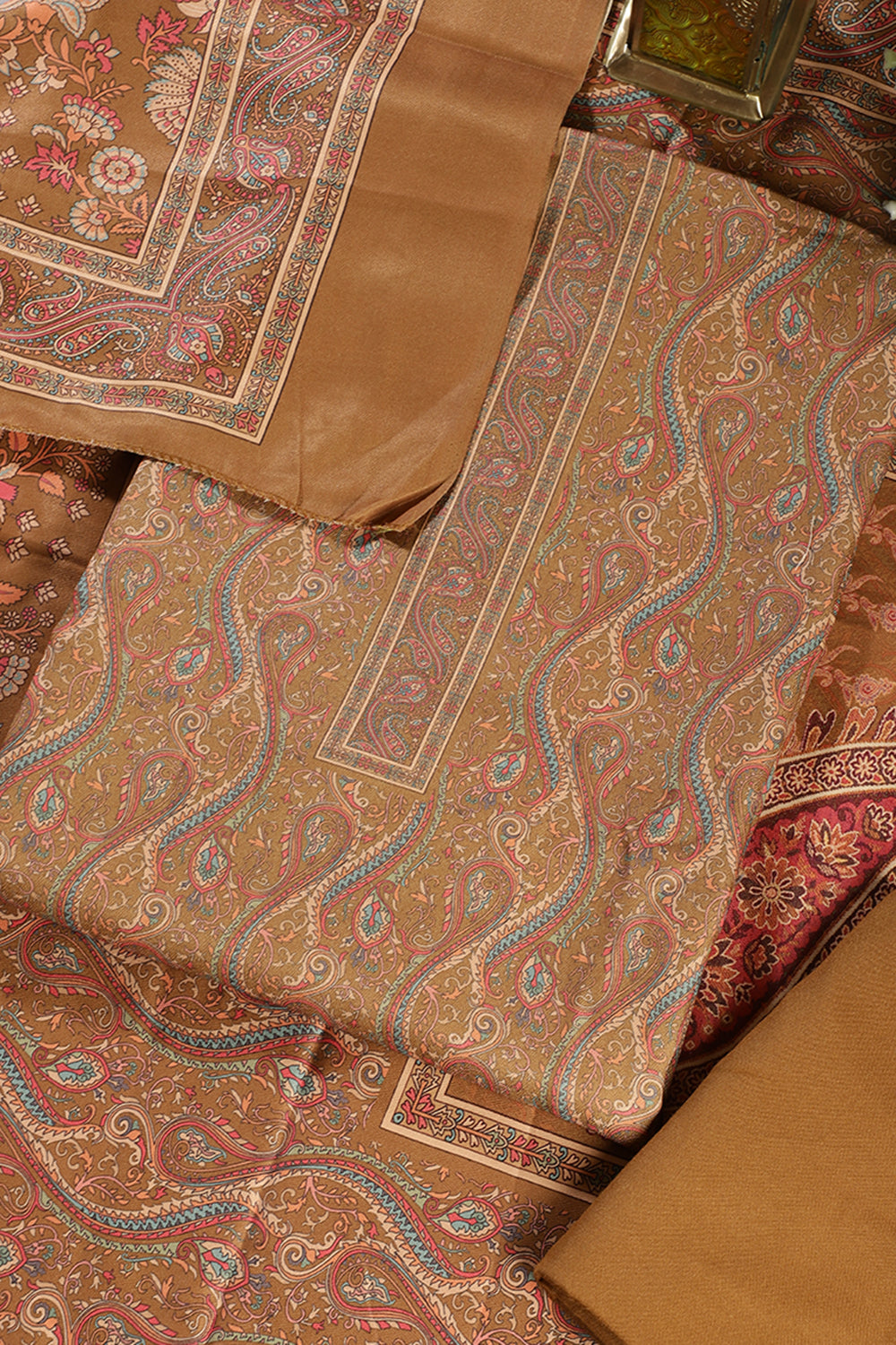 Fawn Color Pashmina Digital Printed Unstitched Suit Material