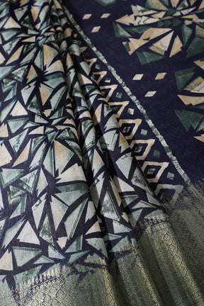 Navy Colour Printed Cotton Silk Saree