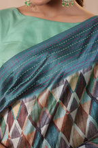Teal Color Tussar Cotton Printed Saree