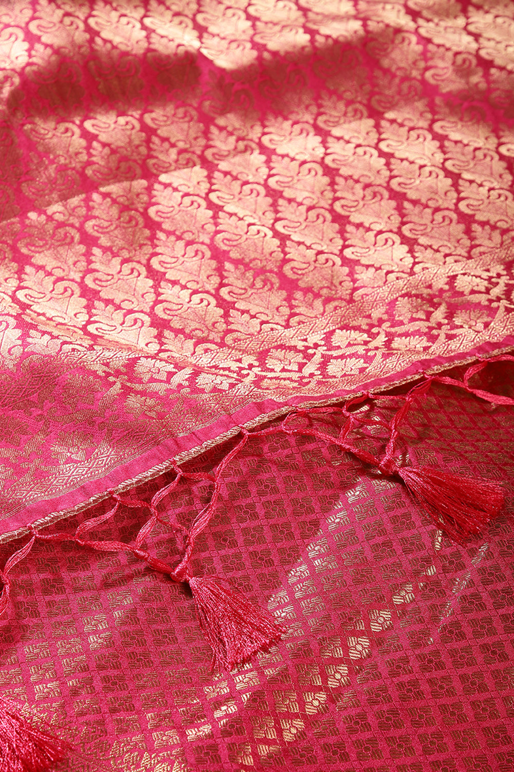 Dusky Blue & Red Ombré  Silk Zari Woven Saree