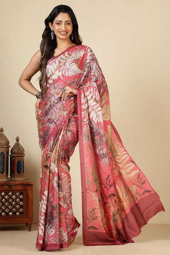 Coral Jacquard Silk Printed Saree