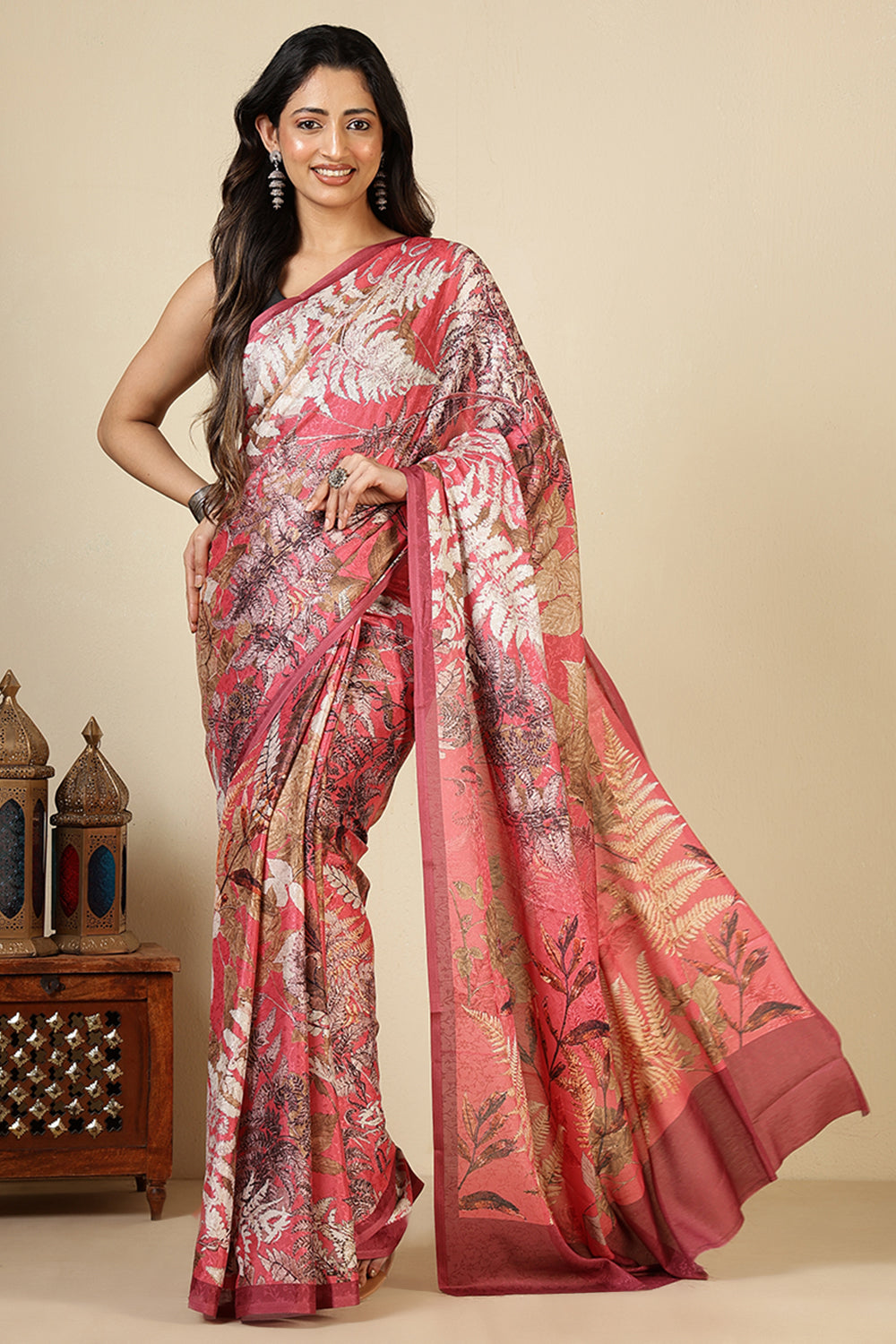 Coral Jacquard Silk Printed Saree
