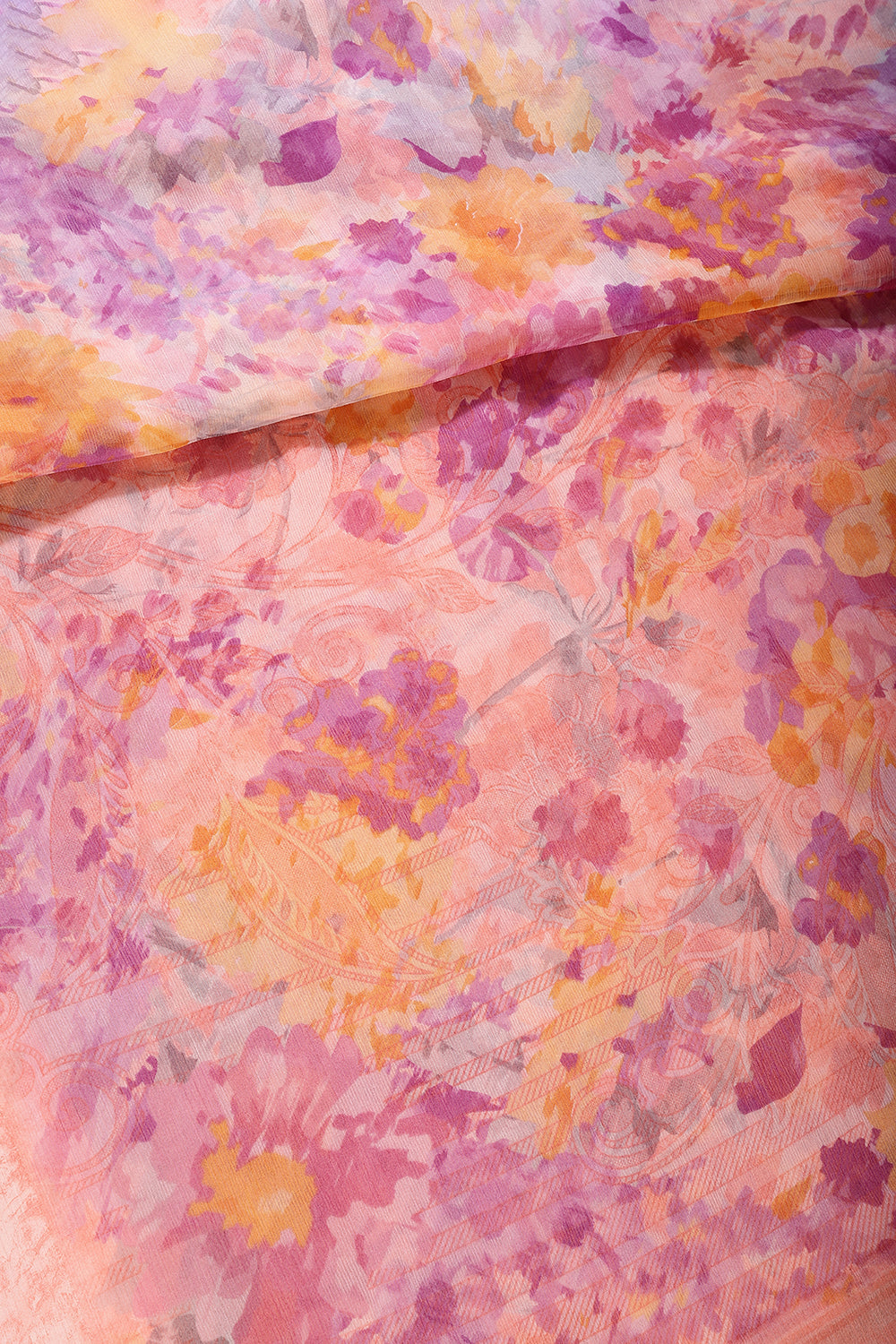 Pink Color Floral Printed Chiffon Saree
