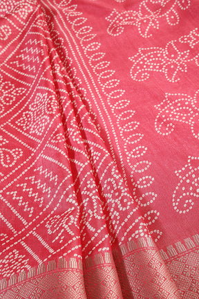 Cranberry Color Bandhani Printed Cotton Silk Saree