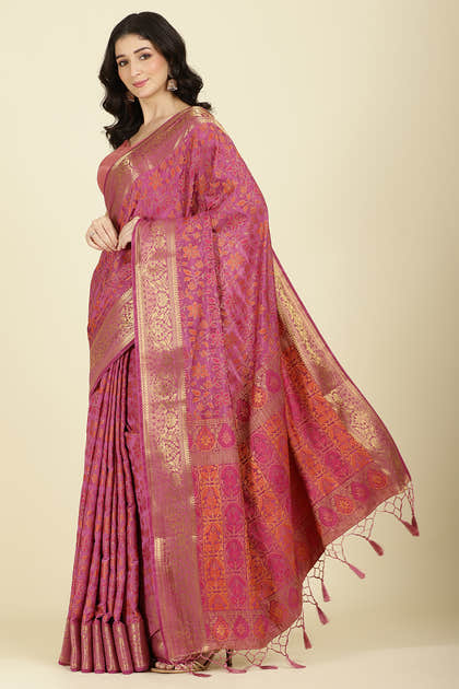 Mauve Color Tussar Woven Silk Saree