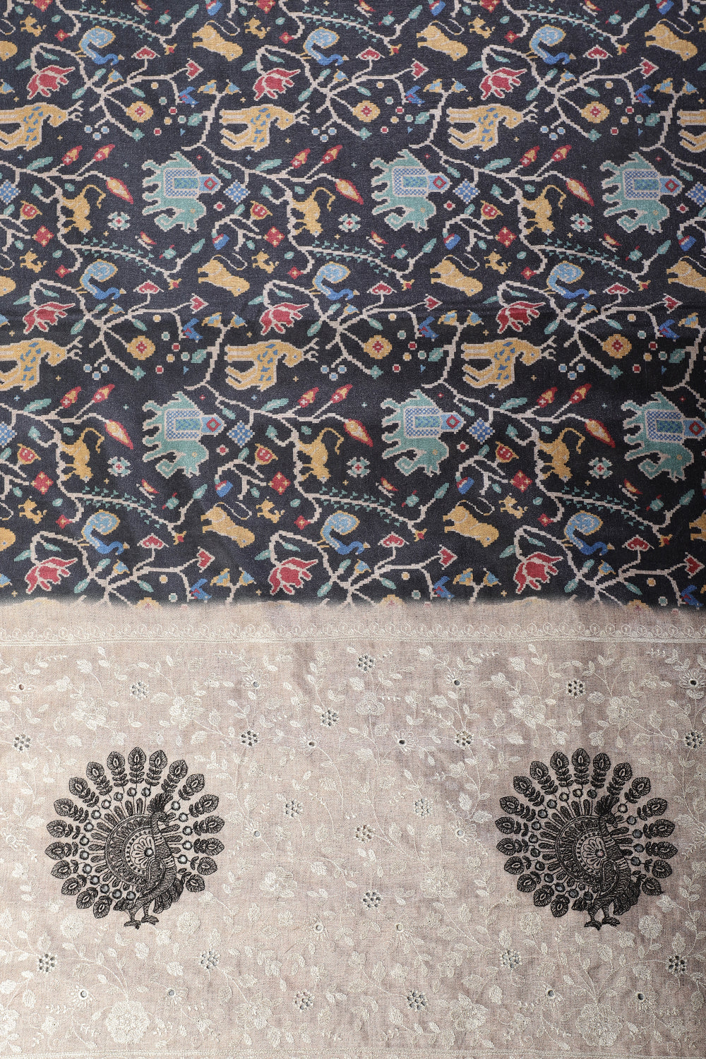 Bottle Green Tussar Silk Printed Saree