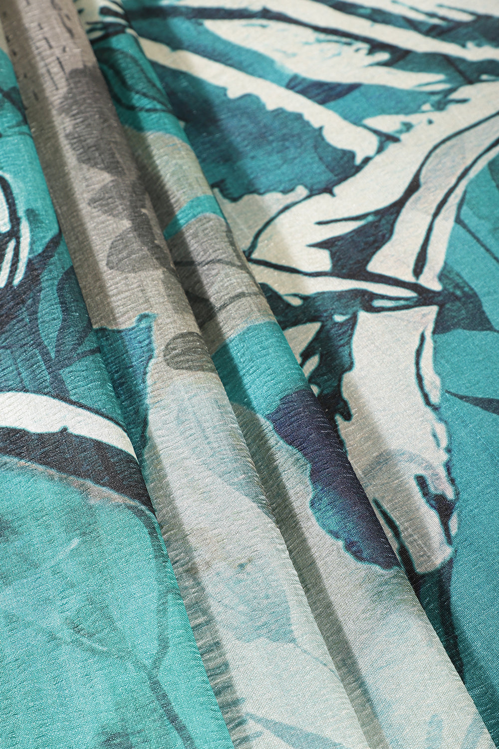 Blue Tussar Silk Floral Printed Saree