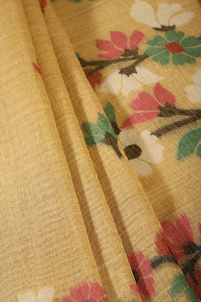 Beige Color Chanderi Cotton Resham Woven Saree