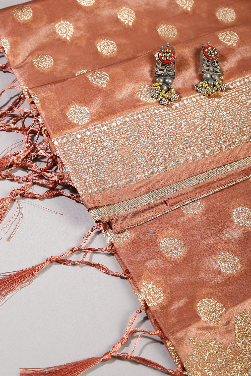 Pale Copper Color Tissue Silk Woven Saree