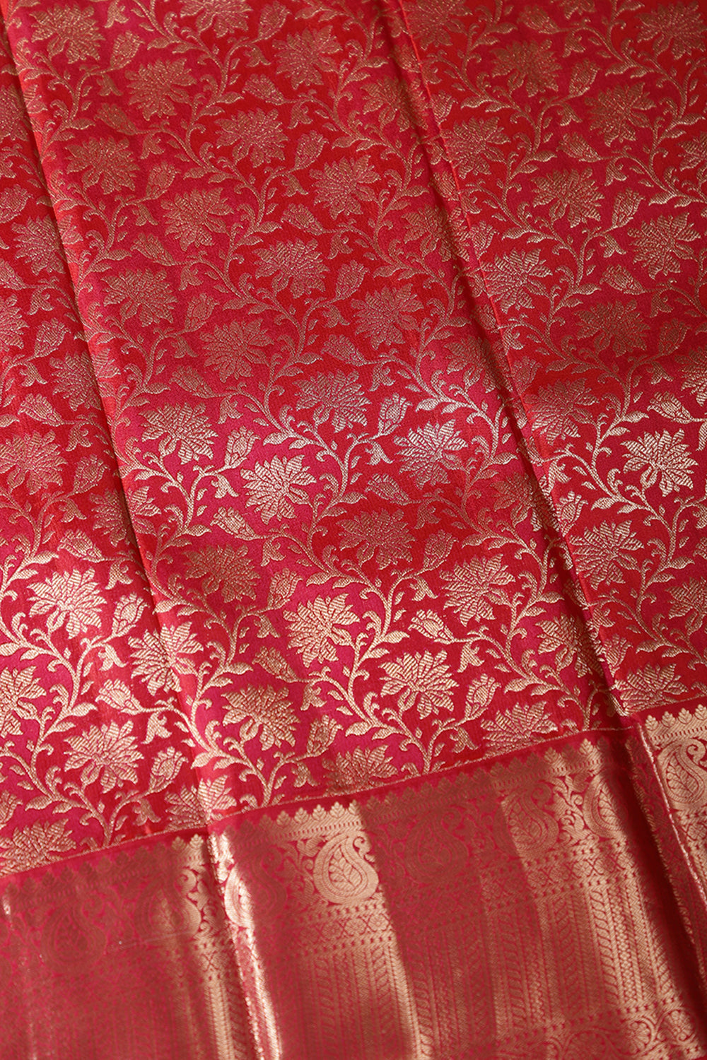 Valentine Red Color Banarasi Pure Silk Handloom Gold Zari Saree with Jangla Pattern