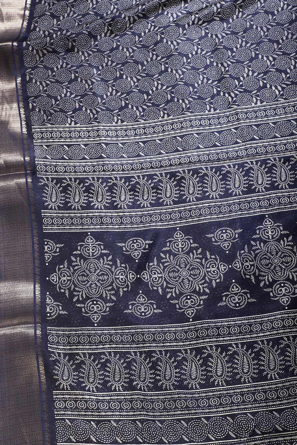 Navy Colour Printed & Woven Cotton Silk Saree