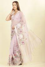 Mauve Kota Cotton Floral Resham Embroidered And Zari Woven Saree
