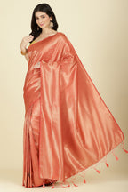 Dark Peach Colour Soft Silk Leheria Zari Woven Saree