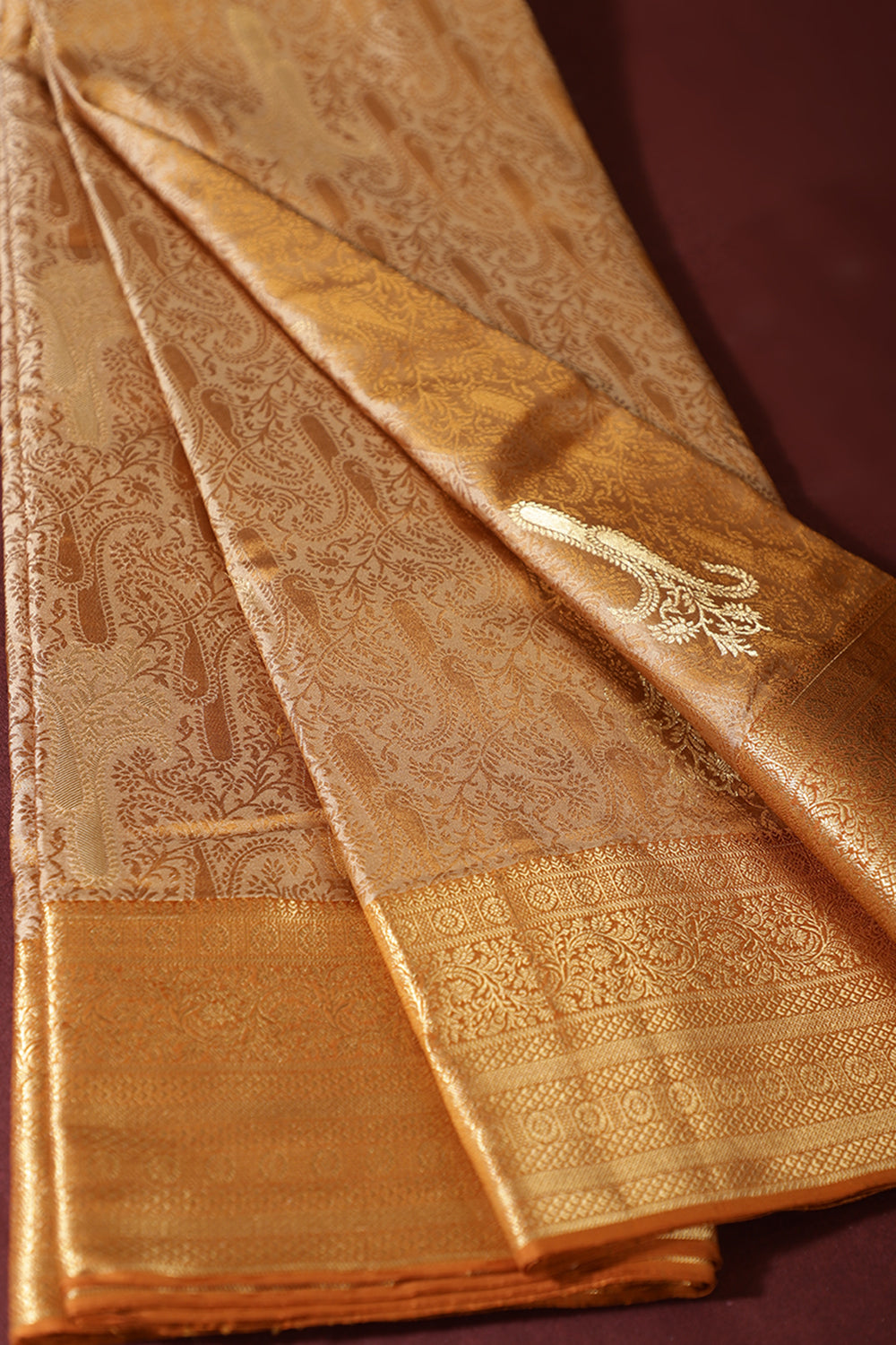 Tussar Color Kanjivaram Pure Silk Handloom Zari Saree with Jamdani Weaves
