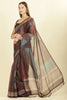 Brown Organza Cotton Printed Saree