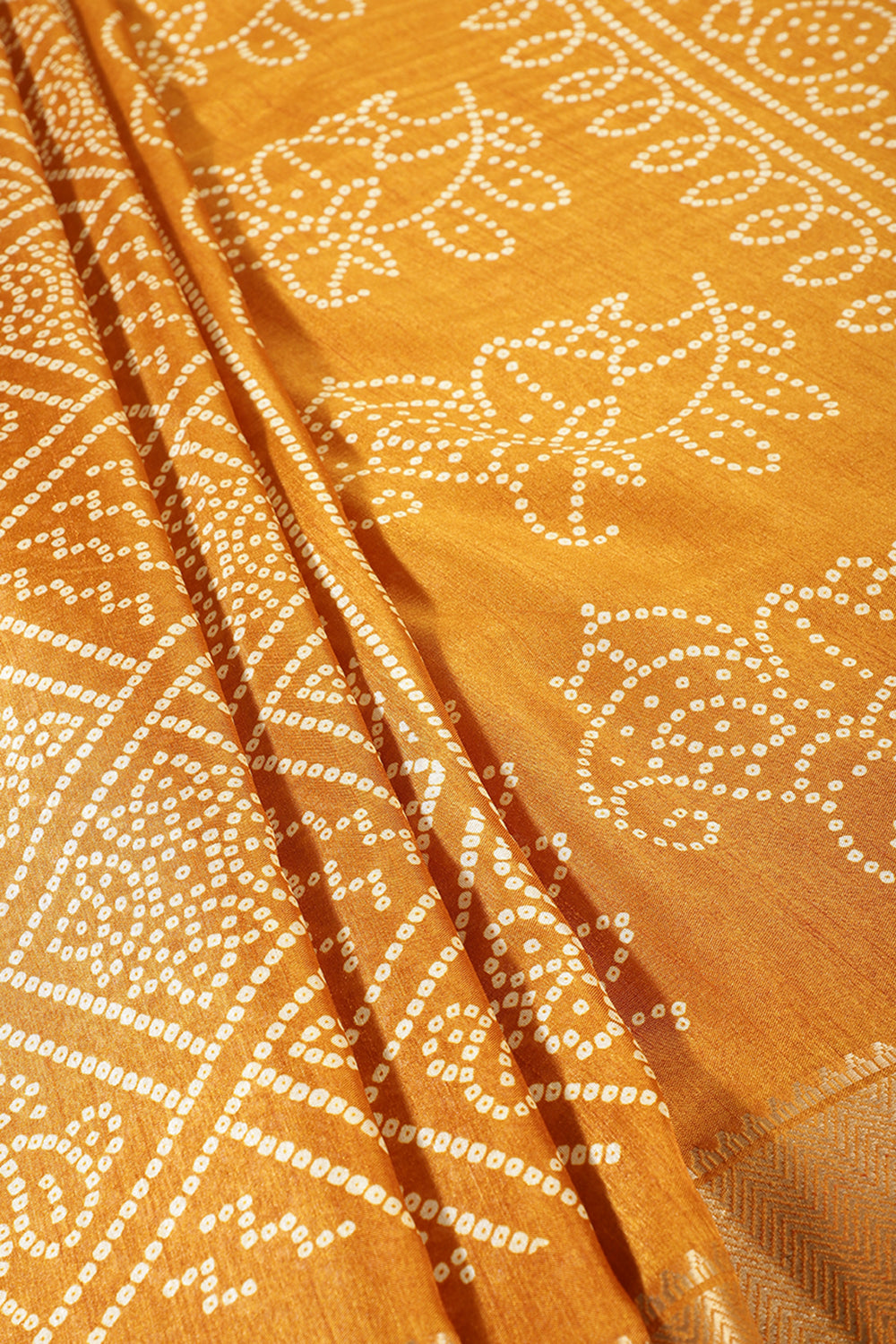 Mustard Color Block Printed Cotton Silk Saree