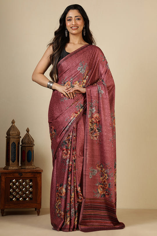 Dusty Pink Jacquard Silk Printed Saree