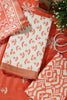 Orange Floral Block Print Cotton Unstitched Suit Fabric