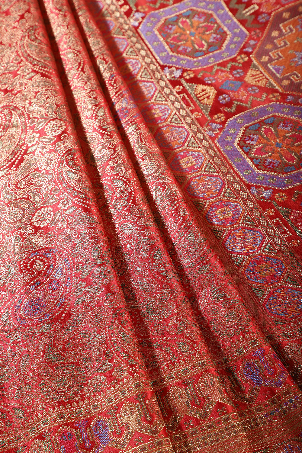 Red Baluchari Silk Meenakari Woven Saree