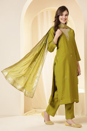 Green Silk Embroidered Suit Set