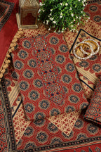 Maroon Cambric Cotton Printed And Mirror Wrok Unstitched Suit Material