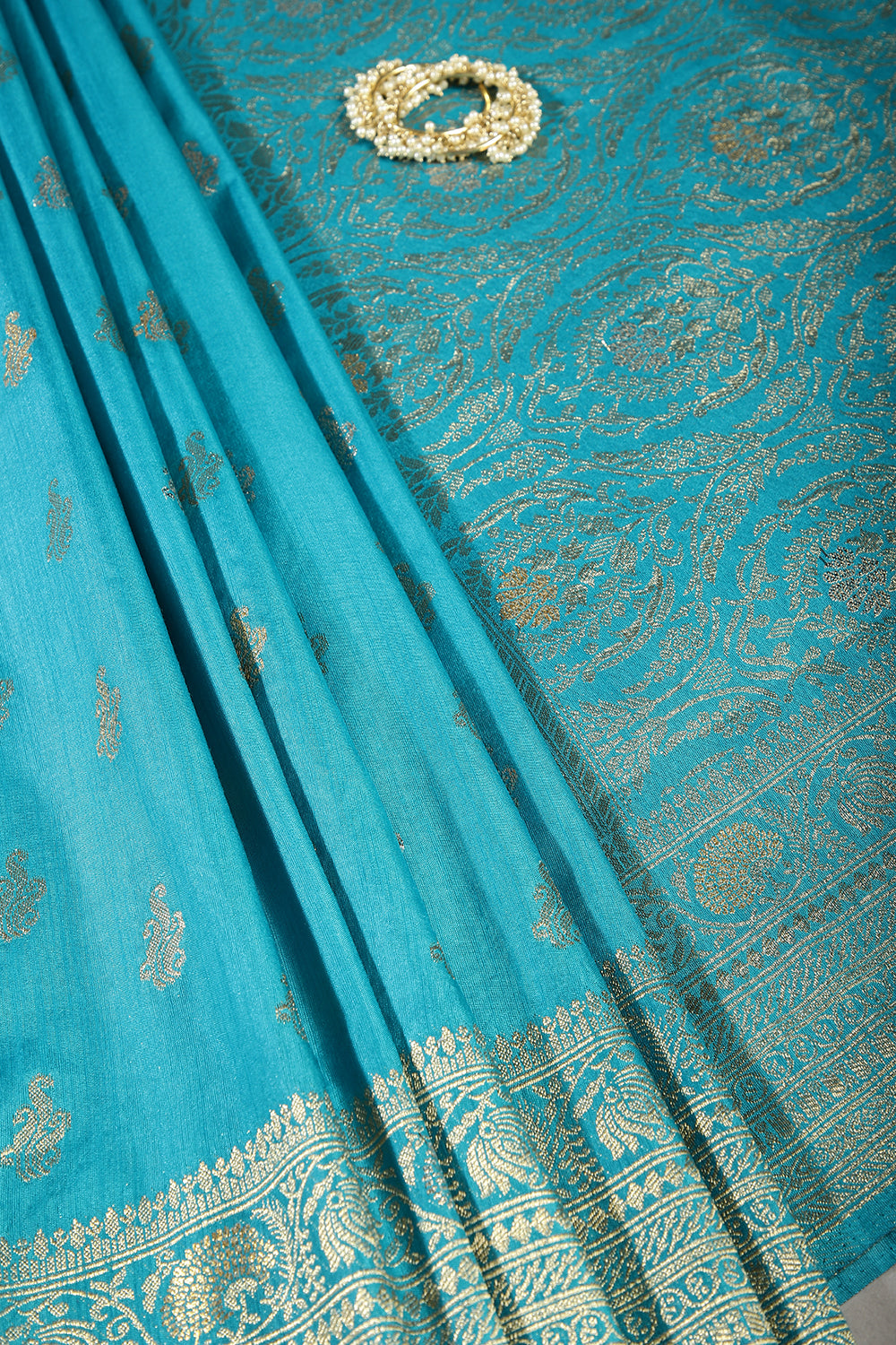 Turquoise Color Mulberry Silk Woven Saree