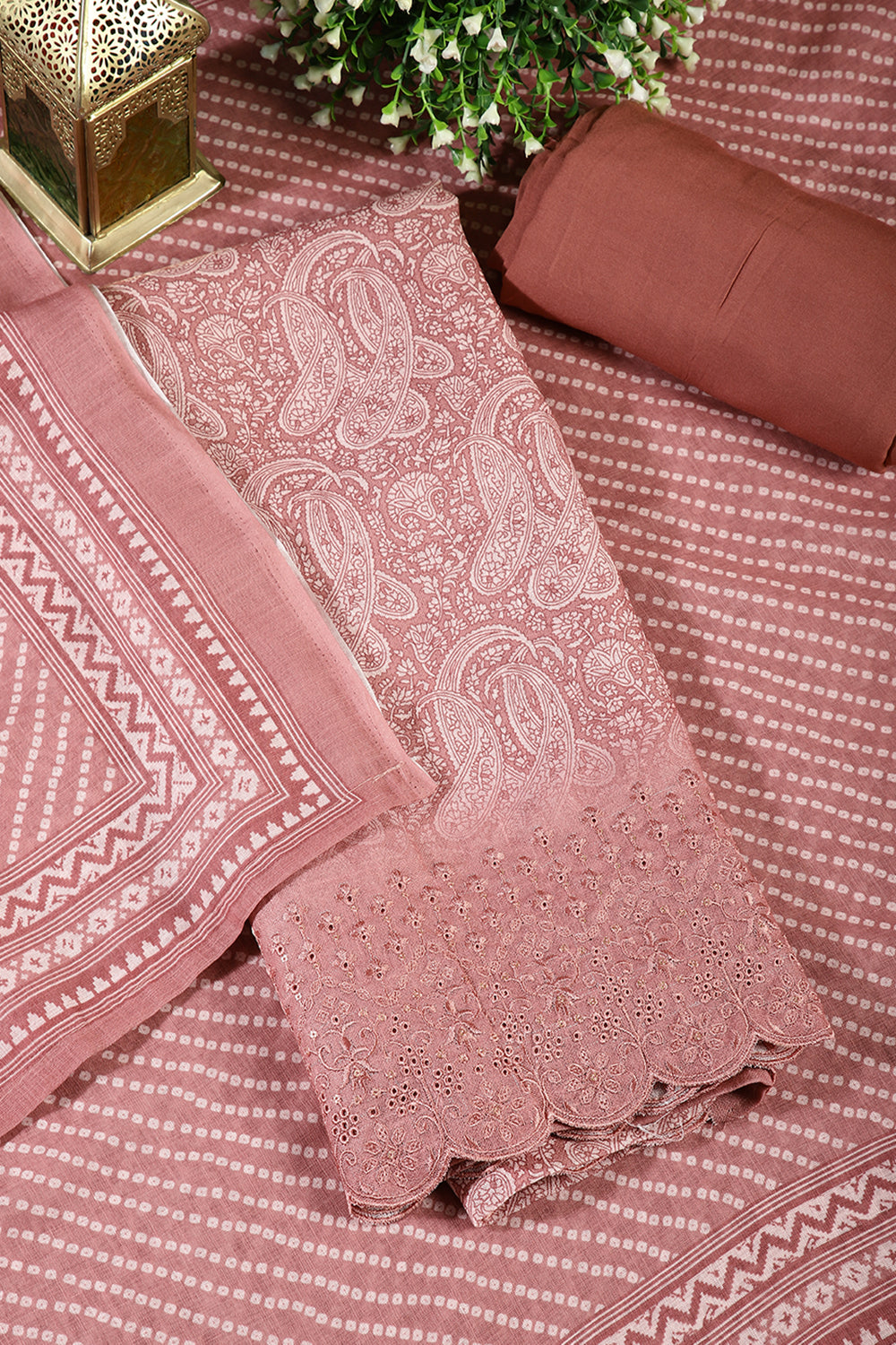 Gajari Color Chanderi Cotton Floral Printed Unstitched Suit Material
