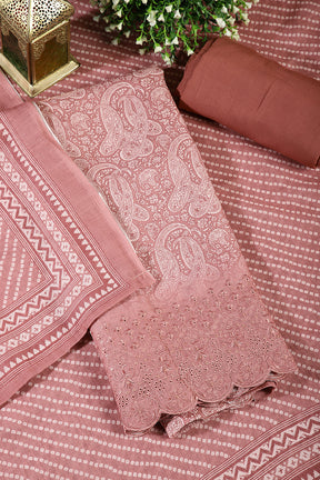 Gajari Color Chanderi Cotton Floral Printed Unstitched Suit Material