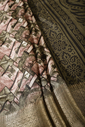 Green Colour Cotton Silk Abstract Printed Saree