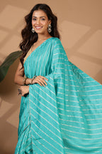Turquoise  Modal Silk Saree with Zari Pinstripes
