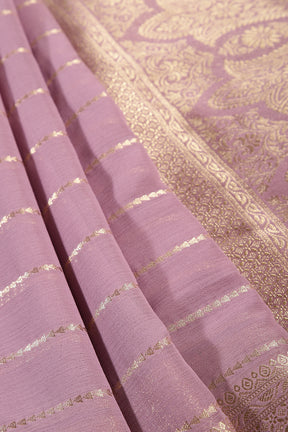 Lavender Color Georgette Saree with Zari Pinstripes
